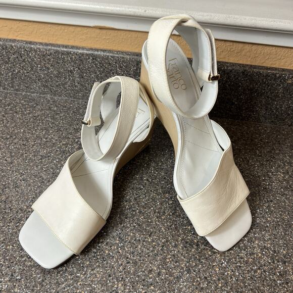 Franco Sarto White Leather Wedge Sandals Women's Size 10 M Open Toe Ankle Straps - Picture 3 of 12